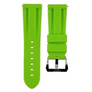 HORUS 26mm Rubber Strap - Lime Rubber/Polished Silver Buckle - Luxury Watch Band